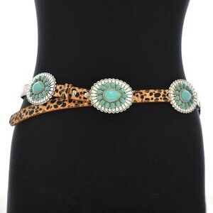 Western Turquoise Flower Concho Floral Leopard Animal Print Belt L/XL by Tipi